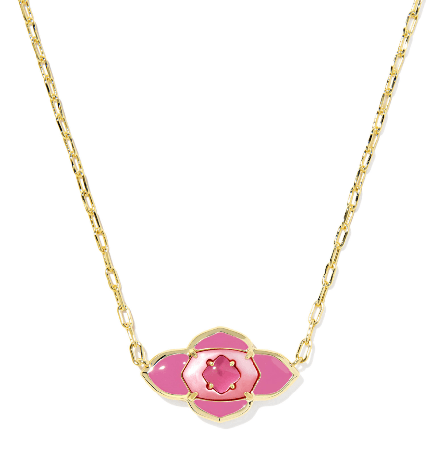 Abbie medallion necklace in gold hot pink mix - Heart On A Hanger