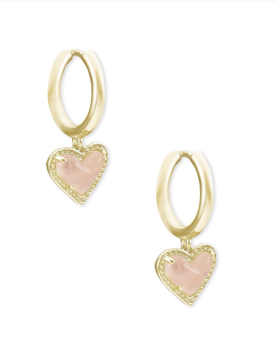Ari earrings gold rose quartz - Heart On A Hanger