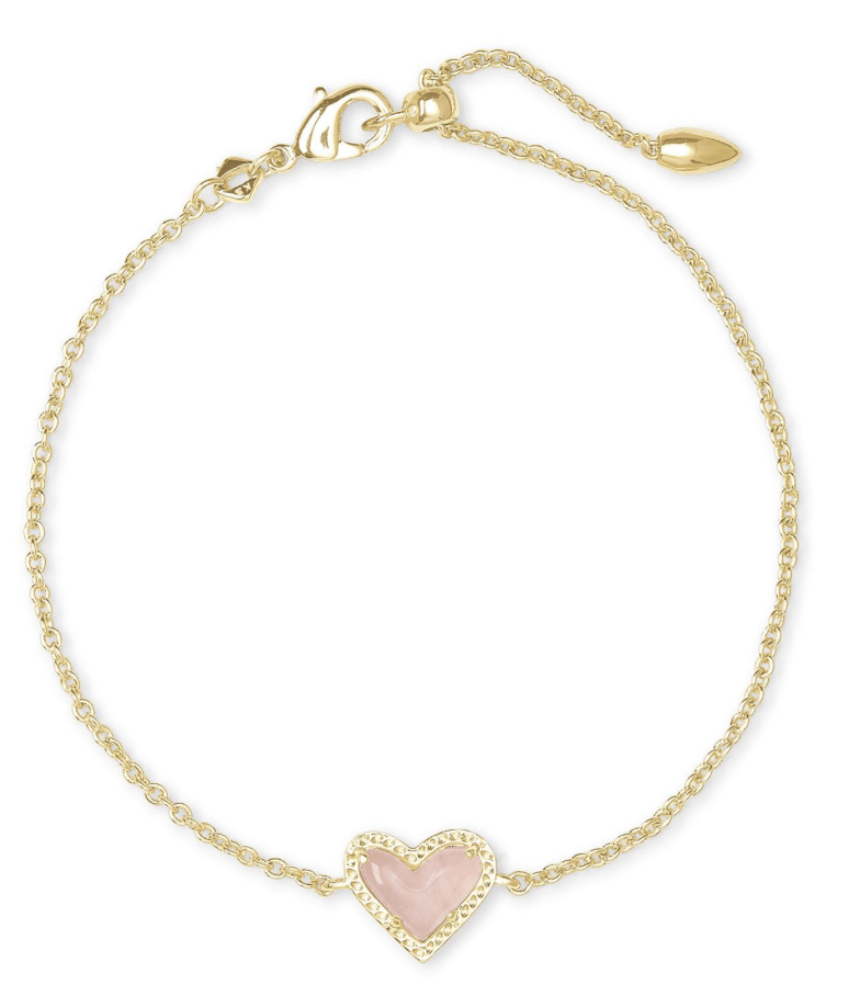 Ari heart delicate chain bracelet in gold rose quartz - Heart On A Hanger