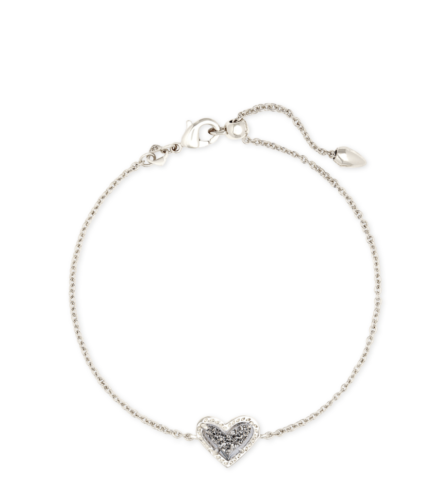 Ari heart delicate chain bracelet in rhodium platinum drusy - Heart On A Hanger