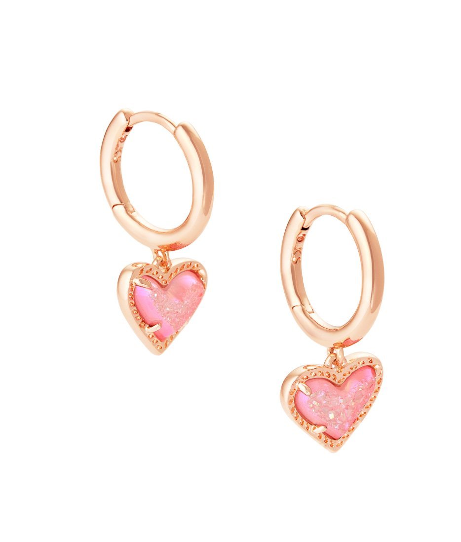 Ari heart huggie earring light pink drusy - Heart On A Hanger