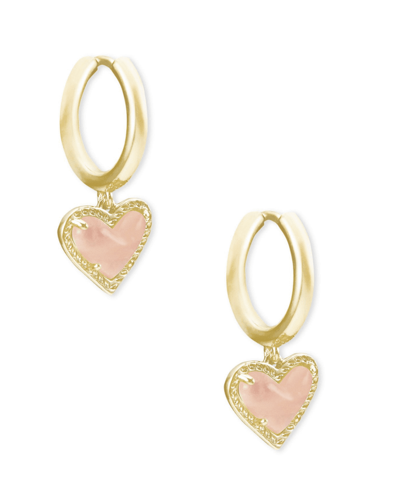 Ari heart huggie in gold rose quartz - Heart On A Hanger