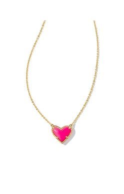 Ari heart necklace gold neon pink magnesite - Heart On A Hanger