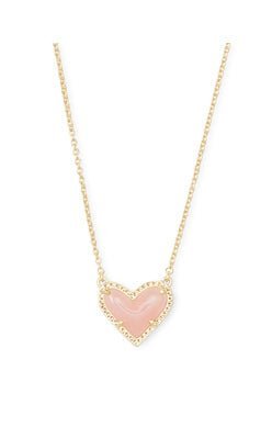 Ari Heart Short Pendant Necklace Gold Rose Quartz - Heart On A Hanger