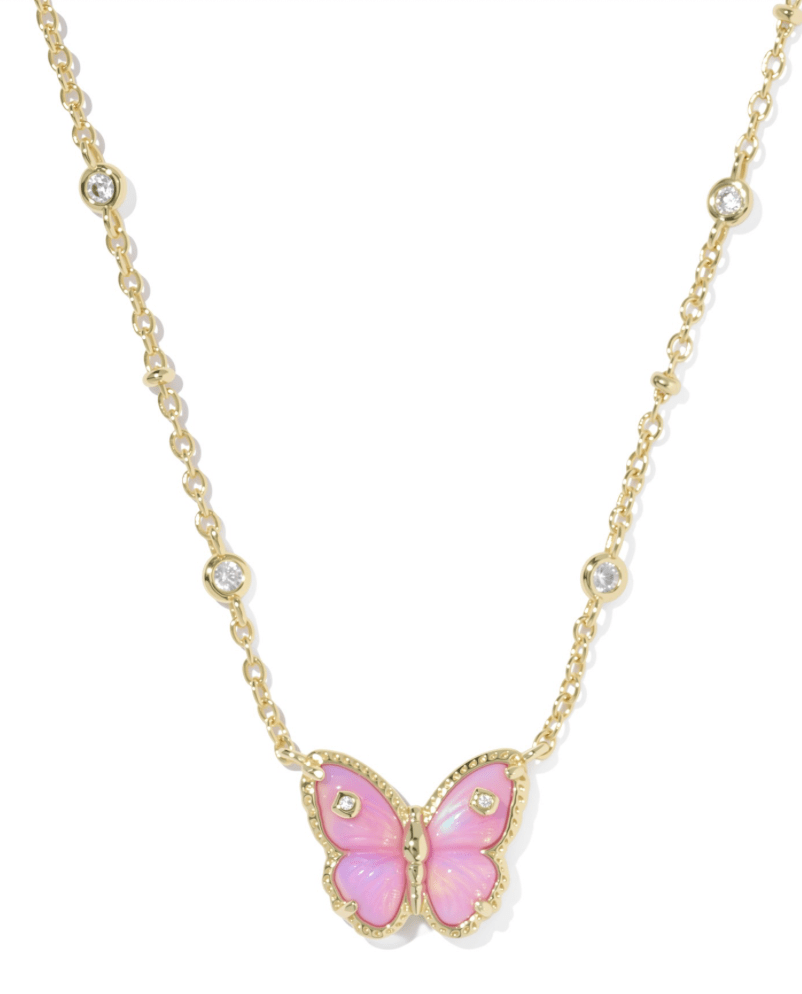 Cailey butterfly short necklace in gold pink opal - Heart On A Hanger