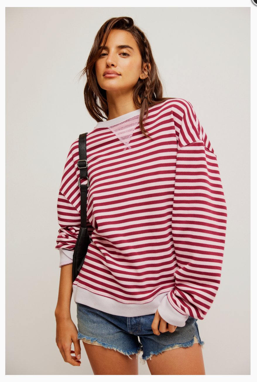 Classic striped crew in raspberry combo - Heart On A Hanger
