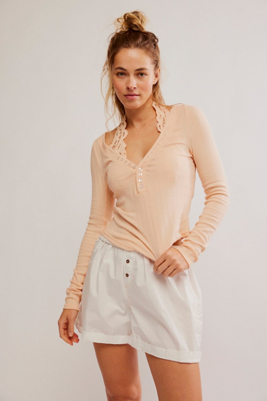 Coffee chat long sleeve in tender peach - Heart On A Hanger