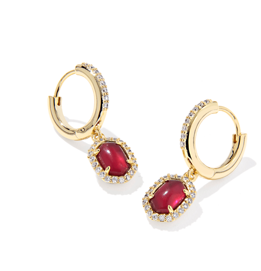 Daphne gold burgundy crystal frame earring - Heart On A Hanger