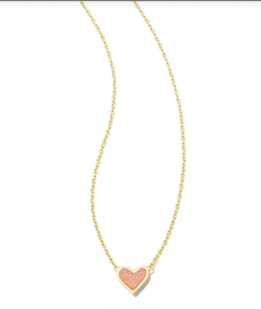 Framed ari heart necklace gold light pink drusy - Heart On A Hanger