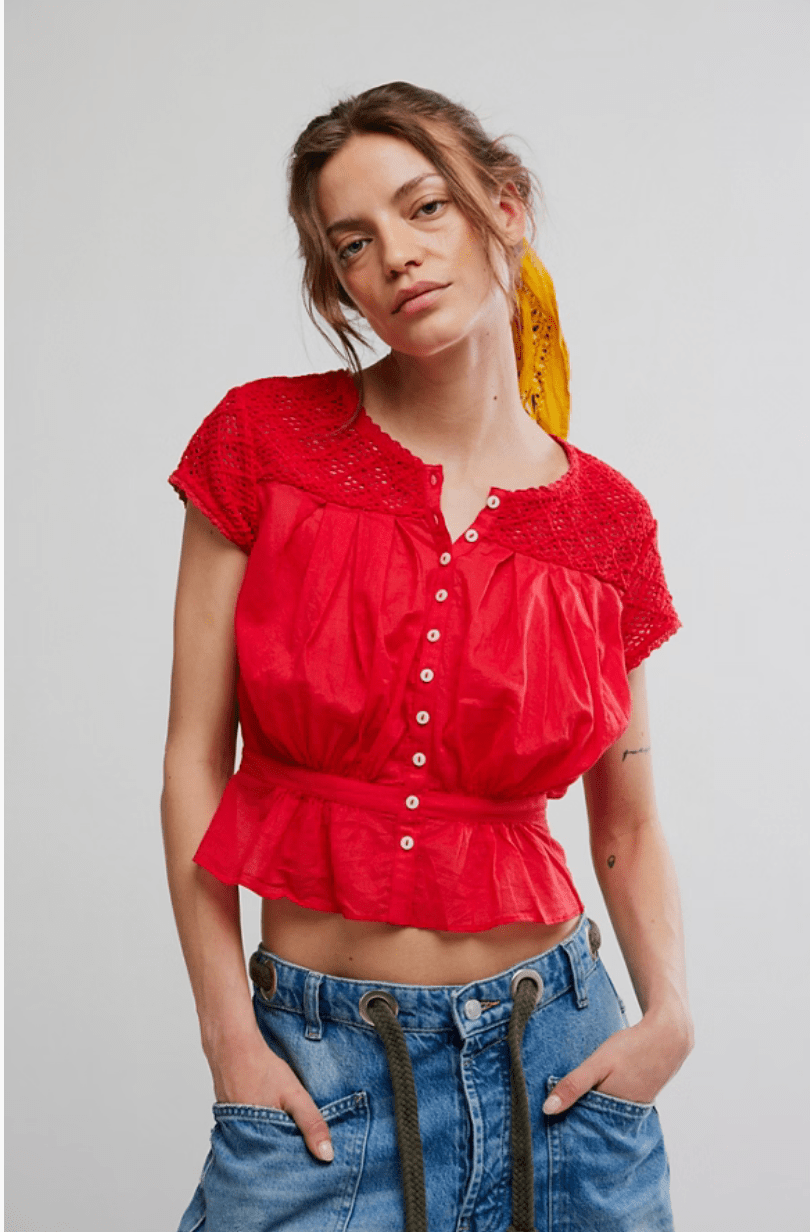 Gemma embroidered top in high risk red - Heart On A Hanger