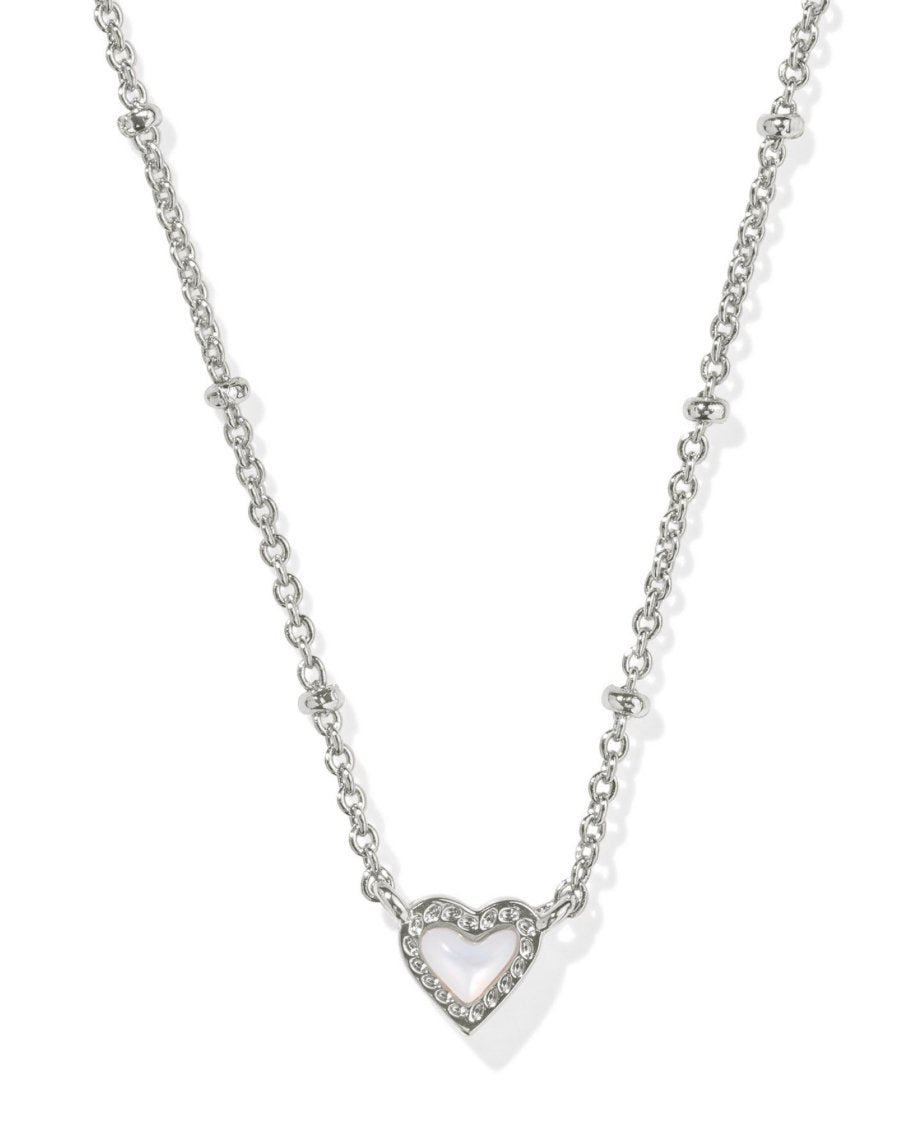 mini ari heart silver ivory mother of pearl necklace - Heart On A Hanger