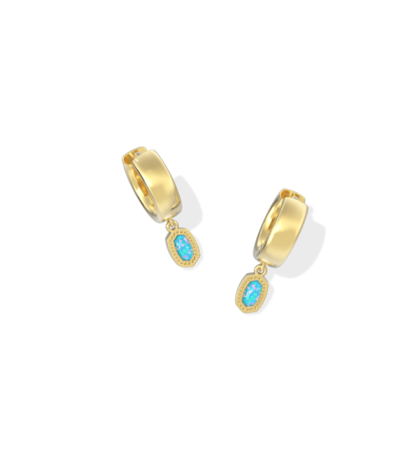 Mini Ellie wide huggie earrings in gold blue opal - Heart On A Hanger