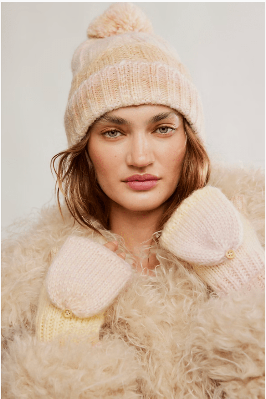 Rainbow run hat and glove set in ivory - Heart On A Hanger