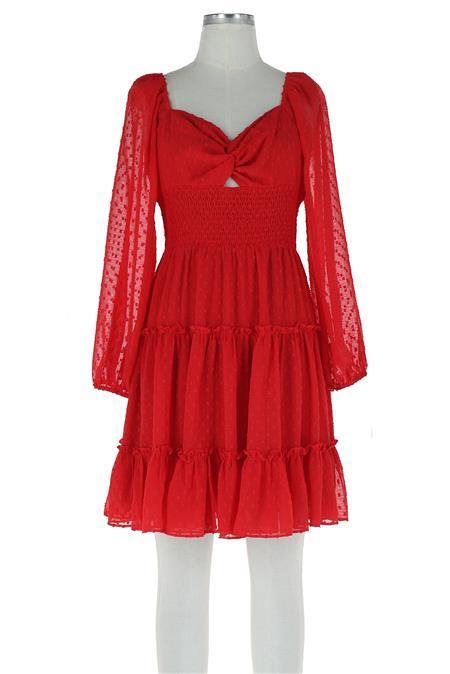 Smocked Waist Red Dress - Heart On A Hanger