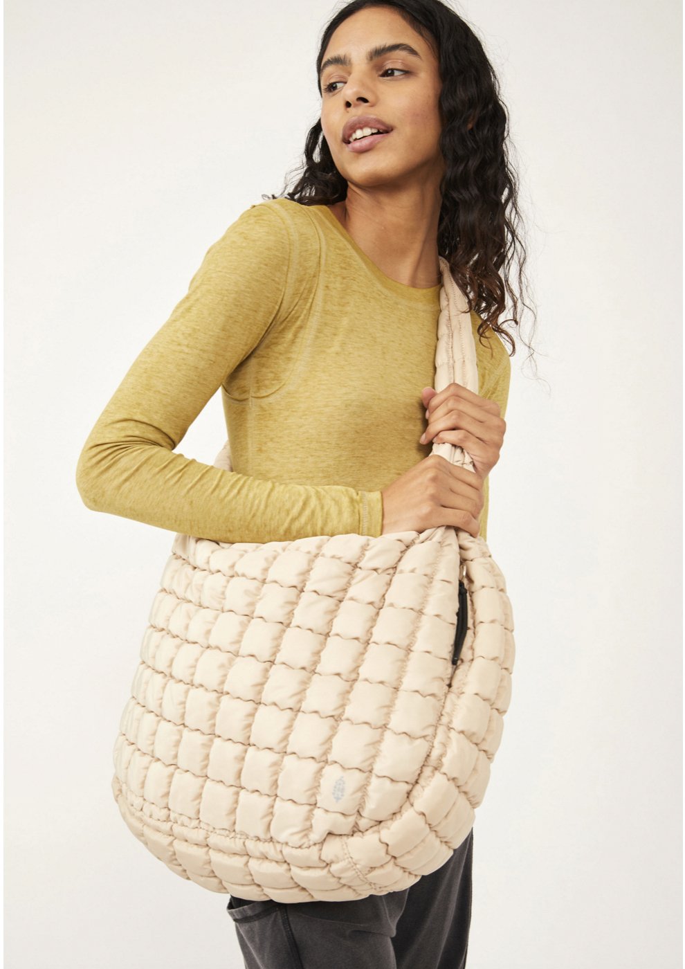 Tan Quilted Carryall Bag - Heart On A Hanger