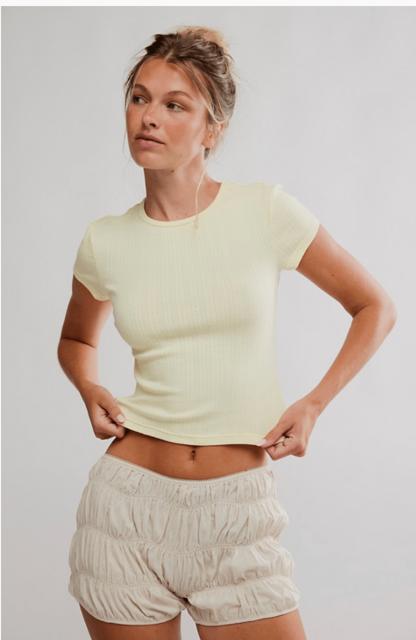 Wait a minute baby tee in banana cream - Heart On A Hanger