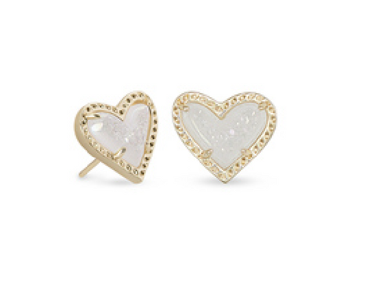Ari heart stud earrings gold iridescent drusy