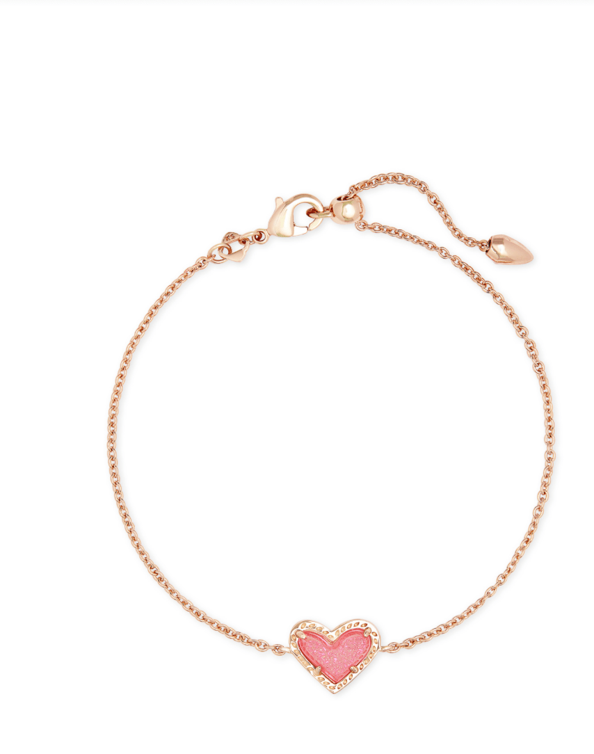 Ari heart delicate chain braceelt in rose gold pink drusy - Heart On A Hanger