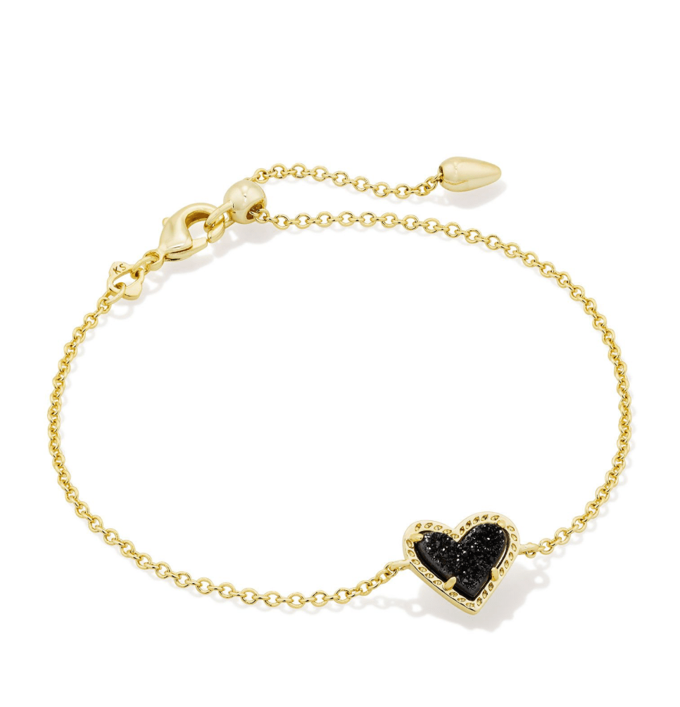Ari heart delicate chain bracelet in gold black drusy - Heart On A Hanger