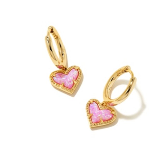 Ari heart huggie in gold bubblegum pink opal - Heart On A Hanger