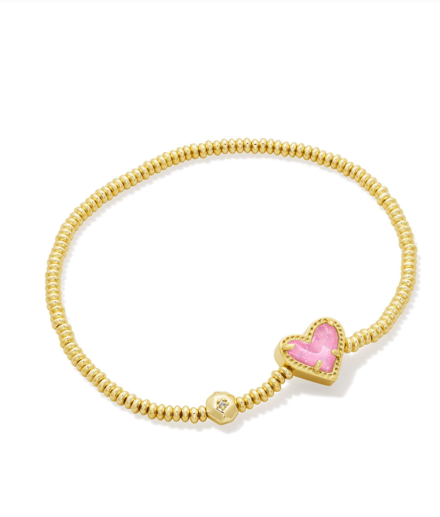 Ari heart stretch bracelet in gold pink glitter glass - Heart On A Hanger