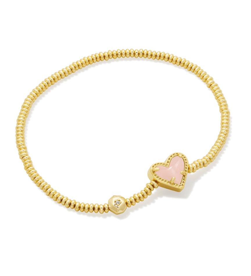 Ari heart stretch bracelet in gold rose quartz - Heart On A Hanger