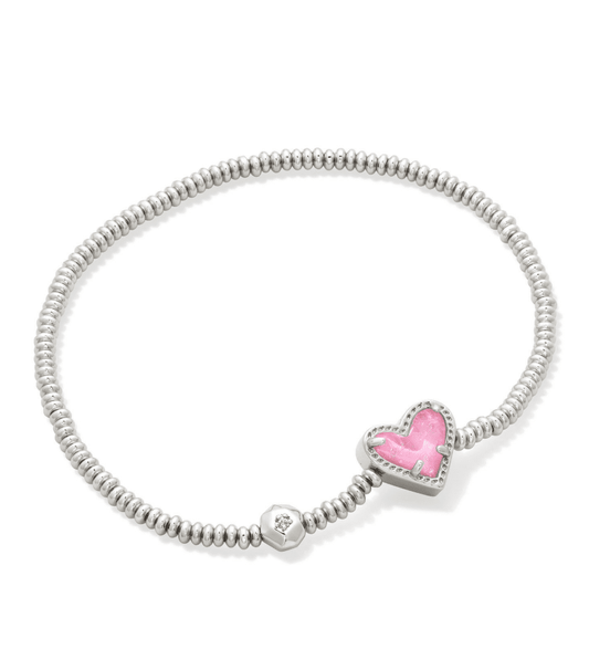 Ari heart stretch bracelet silver pink glitter glass - Heart On A Hanger