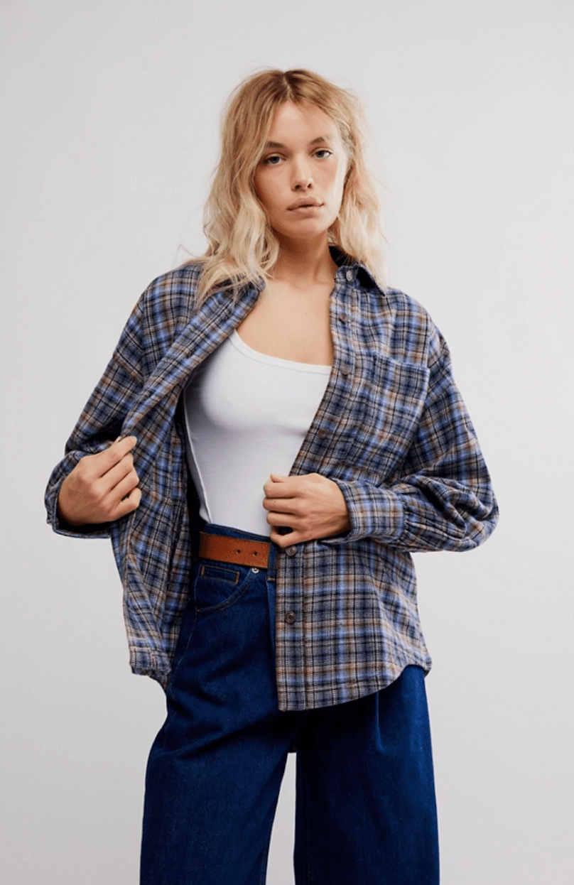 Ashley plaid shirt in blue combo - Heart On A Hanger
