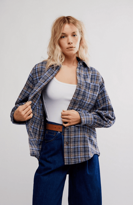 Ashley plaid shirt in blue combo - Heart On A Hanger
