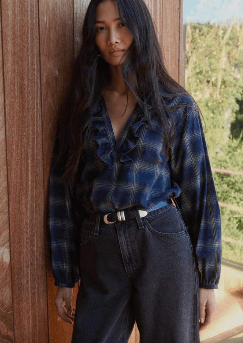 Beckett Blouse in starry night plaid - Heart On A Hanger