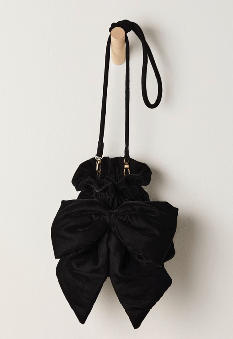 Black velvet bow bag - Heart On A Hanger
