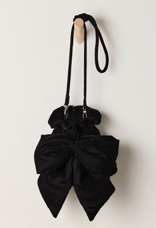 Black velvet bow bag - Heart On A Hanger