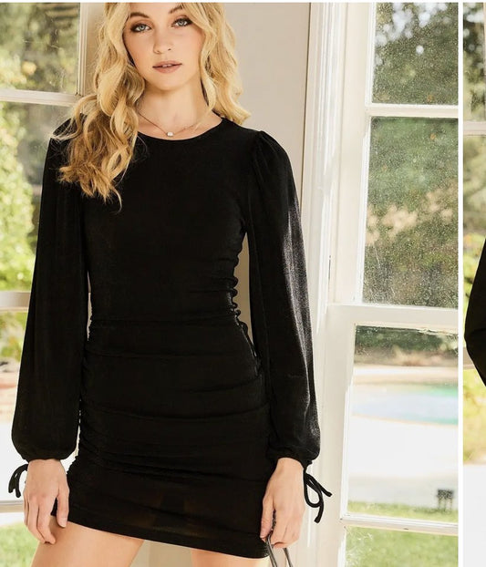 Bubble sleeve side ruched dress - Heart On A Hanger