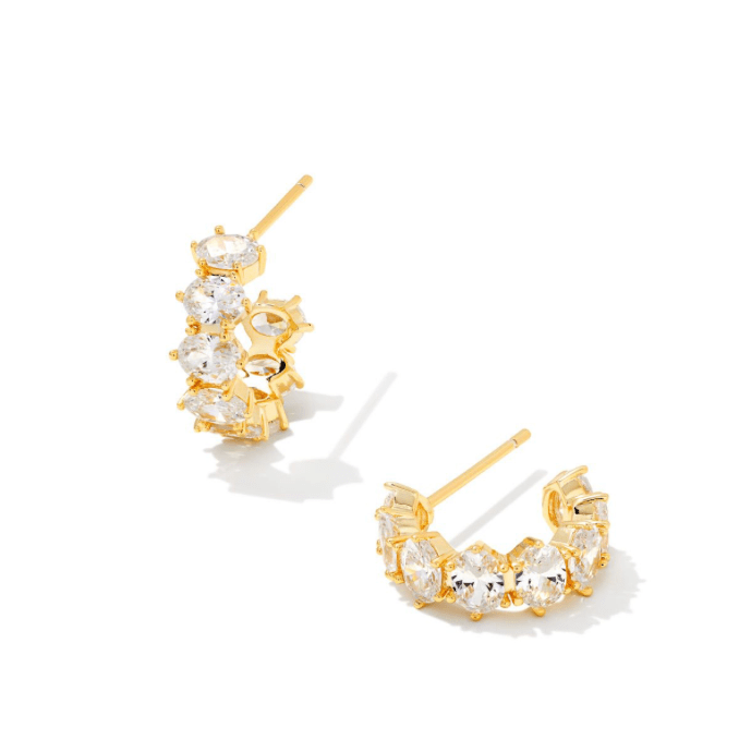 Cailin crystal huggie earrings in gold metal white cz - Heart On A Hanger