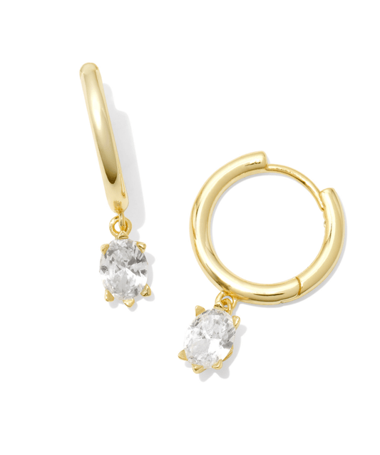 Cailin single stone huggie earrings in gold white crystal - Heart On A Hanger