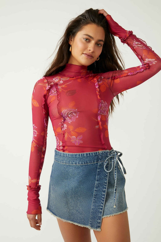 Charlie Printed Mesh Top - Heart On A Hanger