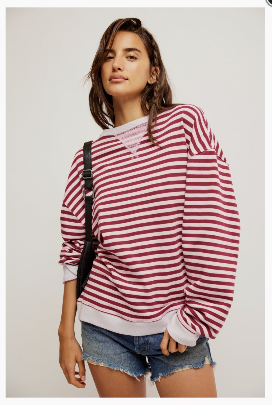 Striped Check Raspberry Classic striped crew in raspberry combo – Heart On A Hanger