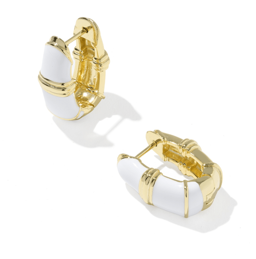 Courtney enamel huggie earrings in gold and white - Heart On A Hanger
