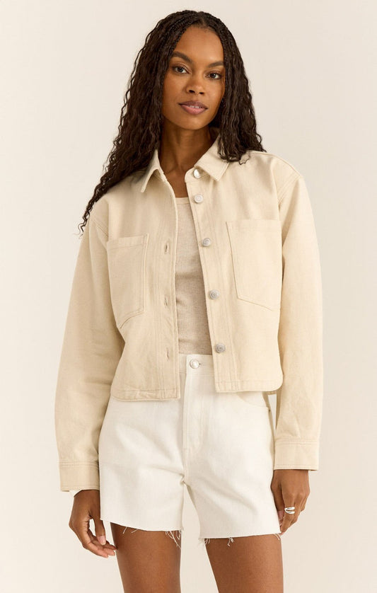 Cropped denim jacket in sandshell - Heart On A Hanger