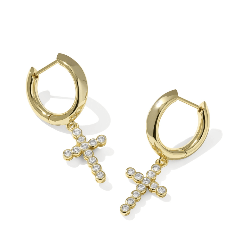 Cross crystal huggie earrings - Heart On A Hanger