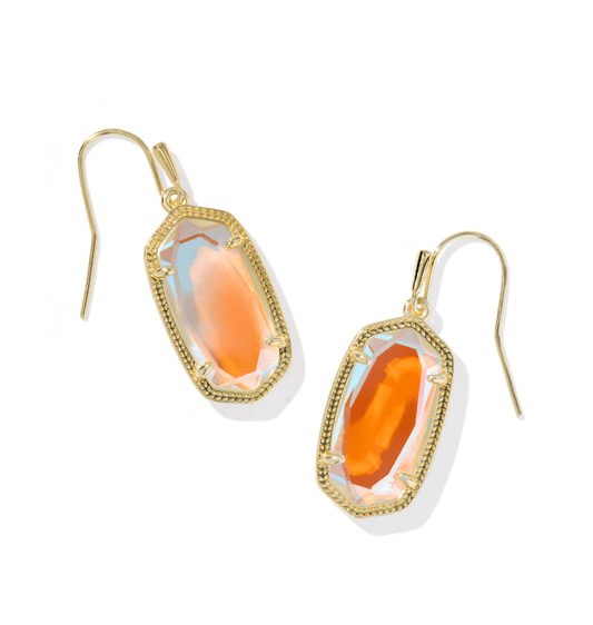 Dani drop earrings gold dichroic glass - Heart On A Hanger