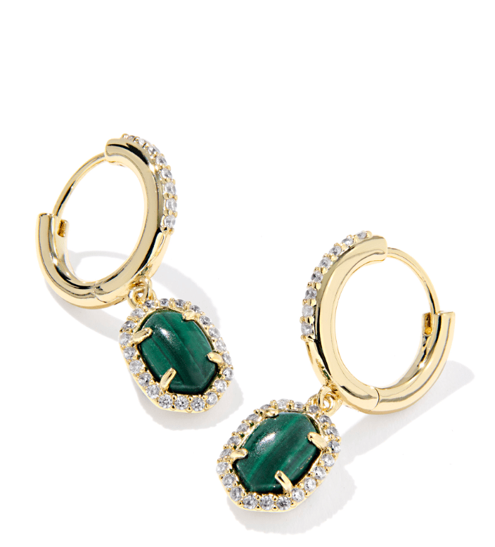 Daphne crystal frame gold green huggie earrings - Heart On A Hanger