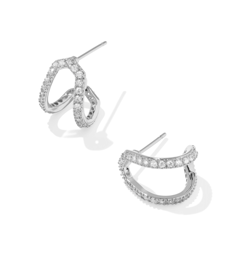 Daphne pave huggie earrings in silver white cz - Heart On A Hanger