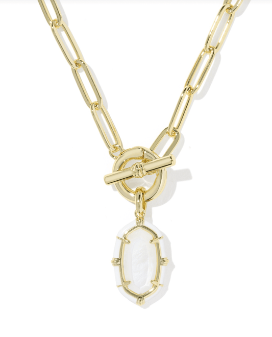 Elisa enamel link and chain necklace in gold white mop - Heart On A Hanger
