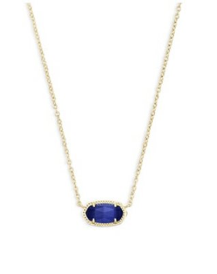 Elisa Necklace Gold Cobalt Cat's Eye - Heart On A Hanger