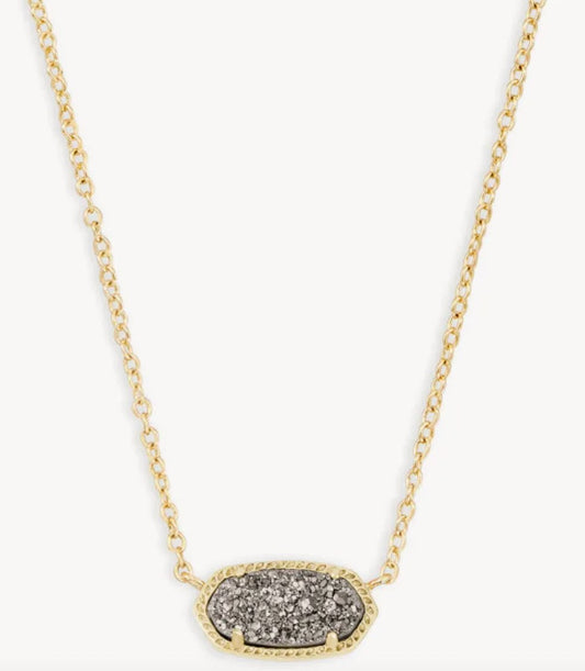 Elisa Necklace Gold Platinum Drusy - Heart On A Hanger