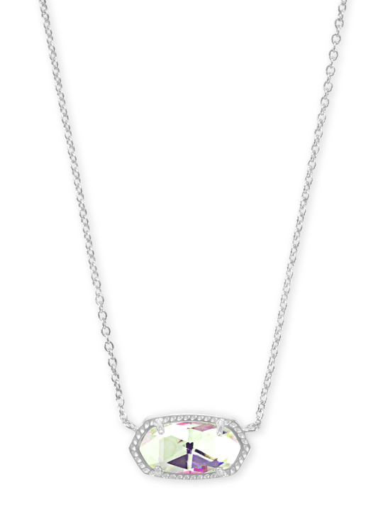 Elisa short pendant necklace in rhodium dichroic glass - Heart On A Hanger