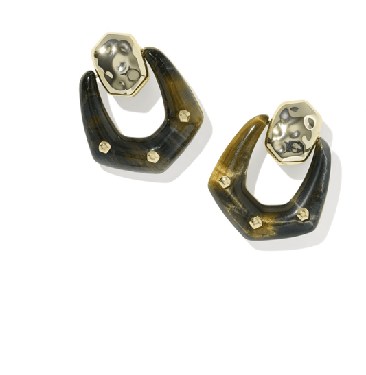 Embry open frame earrings in gold dark brown - Heart On A Hanger
