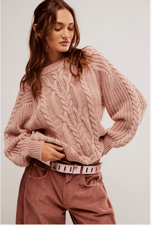 Frankie cable sweater in misty rose - Heart On A Hanger