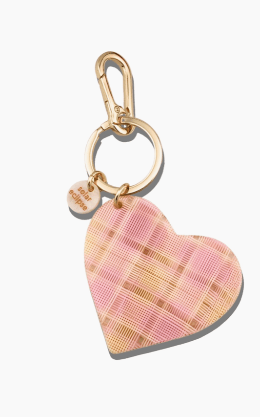 Handmade pink plaid heart bag charm - Heart On A Hanger